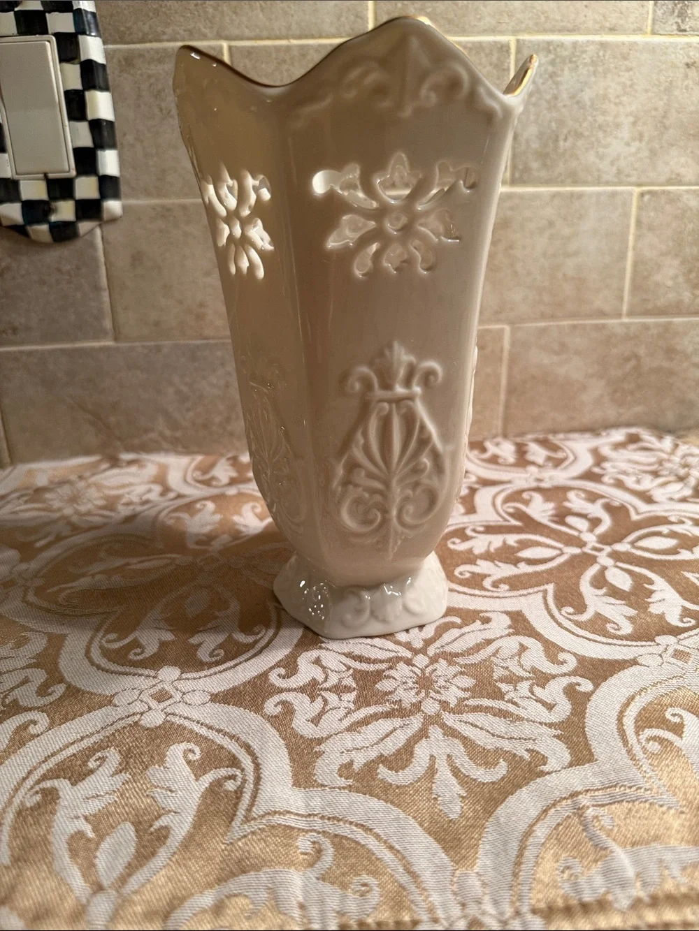 Lenox Elegant Cream Ceramic Decorative Vase with Gold Trim